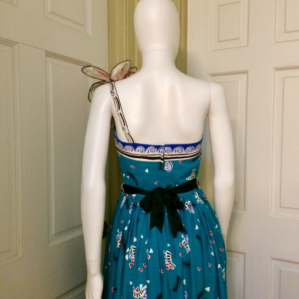 Vintage Victor Costa Turquoise Cotton Formal Dress - Picture 7 of 8
